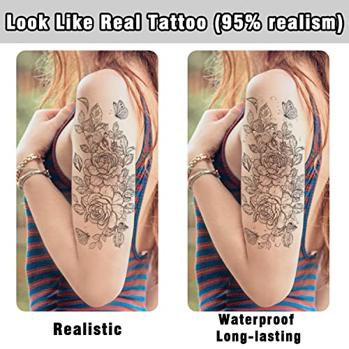 Cerlaza 45 листови Привремени тетоважи за жени, пеперутка цветни лажни налепници за тетоважи за декор на тело, реални полу -трајни долготрајни тетоважи за возрасни
