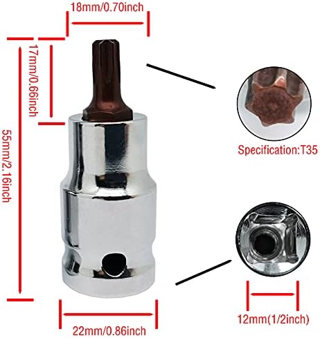 Должина од 2 парчиња 55мм Torx Bit Socket Set Star Sockets, S2 челик, 1/2-инчен погон