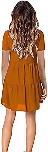 Women'sенски 2023 летен фустан обичен цветен цветник против вратот краток ракав половината лабава фустан за фустан од туниќ за плажа, маичка