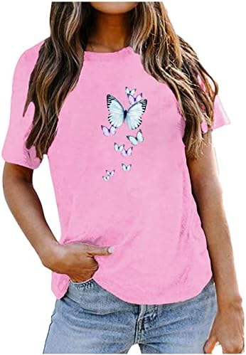 Днури графички маички за жени, лето лабава маичка Краток ракав Y2K Tee Bluze Casual Roll up Tunic Tunic врвови за тинејџерка за тинејџерка