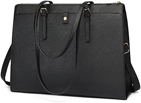 Лаптоп торба торба за жени 15,6 инчи жени кожна компјутерска чанта за работа водоотпорен голем капацитет елегантен деловен тота торби за жени црна