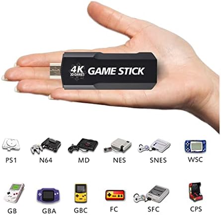 Конзола за конзола Mollal 4K Game Portable Video Game со безжичен контролер вграден 4K Gaming Stick 50 Emulator 15000+ PS1/N64/DC игри