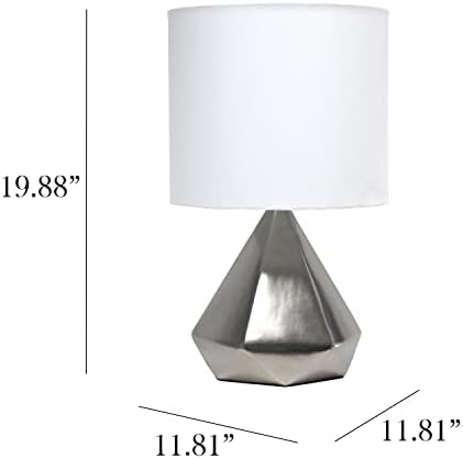 Едноставни дизајни LT2079-SLV геометриска цврста пирамида керамичка маса ламба со сенка на бела ткаенина, сребро