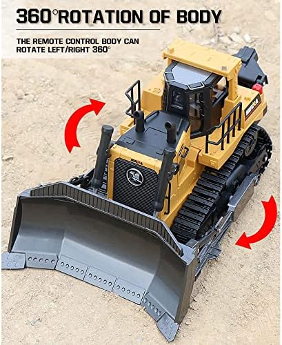 QIYHBVR далечински управувач булдожер 1/16 RC Front Looter Tractor Toy Toy 2,4GHz RC градежни возила RC Dozer Toys за момчиња возрасни, 9 канали