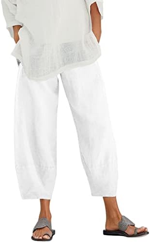 ДСОДАН КАПРИ Панталони за жени обични памучни постелнини широки нозе исечени панталони летен печатен салон палацо пантоло со џебови