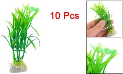 Uxcell 10-парчен пластичен резервоар за риби водни лисја трева, 4,3-инчи, зелена