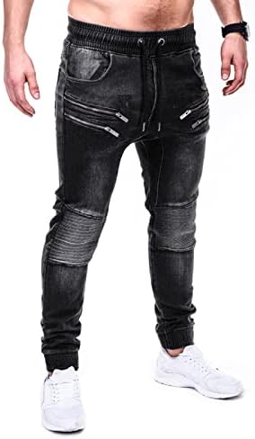 Miashui 569 лабава права машка панталони џеб, влечење на половината цврста боја тенок пети фармерки, се протегаат 501 за мажи