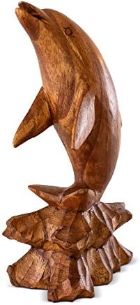 G6 колекција дрвена рака врежана делфин статуа скулптура дрво декоративен дом декор акцент фигура рачно изработена рачно изработена приморска тропска