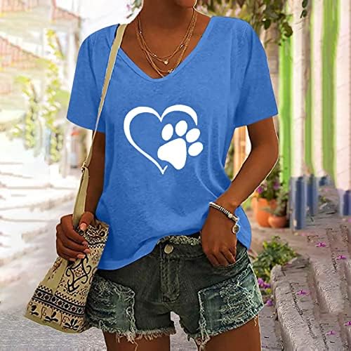 Куче шепа маица за печатење срце за жени за жени кратки ракави куче мама графички маички врвови на екипирање кошули