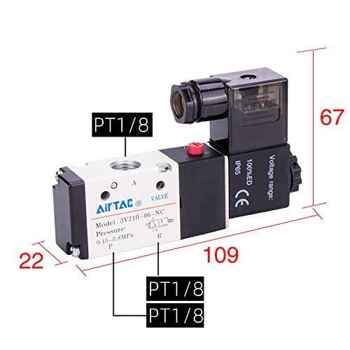 Волјај Пневматски Електромагнетниот Вентил За Воздух 3V210-06 AC 380V PT 1/8 2 Позиција 3 Начин Нормално Затворени