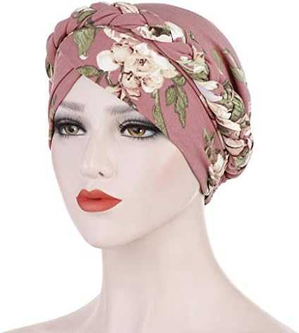 Коса за покривање на косата за жени пред-врзан пресврт Бејн Турбан, цветна плетенка Индија капа, муслимански карцином, хемо-обвивка
