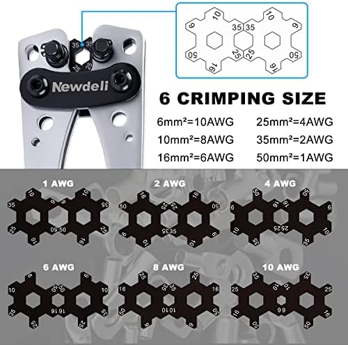 Newdeli Батерија Кабел Навртки Стегање Алатка 10-1/0 AWG со Жица Машина и 60 парчиња Бакар Прстен Терминали 8 Големини Кабел