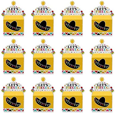 Голема точка на среќа Нека Фиеста - Однесувајте се кон кутии за забави - Мексикански Fiesta Goodie Gable кутии - сет од 12