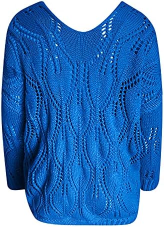 Женска капчиња чипка долг ракав шуле од трендовски плетени џемпери на пуловер обичен случајн лабав v врат -скокач врвови