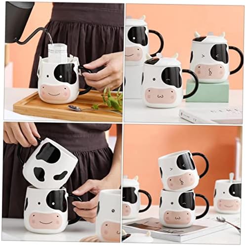 Исценета крава керамичка чаша керамички кафе со капаци чаши со капаци за деца крави чаши чаши и чаши кафе чоколадо чаша керамичка кафе