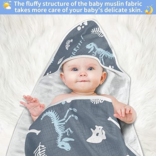VVFELIXL Бебе качулка пешкир диносаурус Скелет фосили Абсорбентични бебешки крпи памук мека пешкир за бања за новороденче, дете 30х30in сино