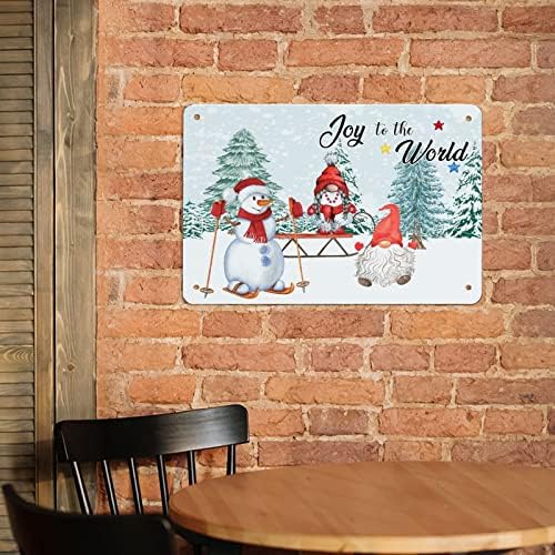 Божиќна радост на светот Снежен човек и гном лимени знаци Зимски снежен метал знак Зимска сцена wallидна плакета Божиќна забава