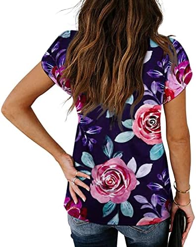 Комиева салон блузи за тинејџерски девојки лето есен кратки ракави длабоки v квадратни врат графички блузи маици жени 2023 7p