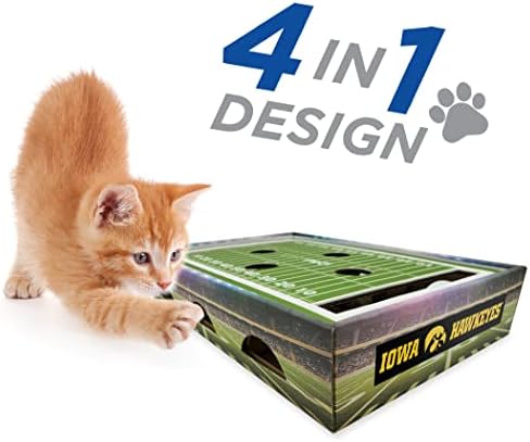 Миленичиња прва NCAA Ајова Хокиис кутија за гребење на мачки, игра играчка за мачки за игра, фудбалски терен NCAA, дизајнирано гребење и салон за мачки, стимулирајќи ја ?