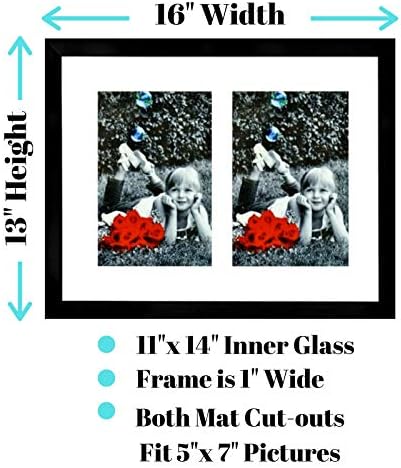 TASSE VERRE 11X14 Црна рамка за слики со црна колаж - со стаклена предна обвивка со висока дефиниција - Прикажува две семејни фотографии од 5x7 со МАТ - висечки хардвер претхо?