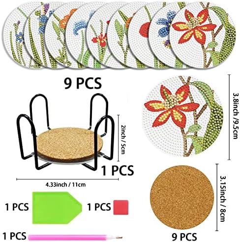 ВИНМИНД 9 Парчиња Дијамант Сликарство Подлоги Со Држач, Цветни Модели Дијамант Сликарство Колекции За Почетници, Деца, Акрилик Дијамант Уметност
