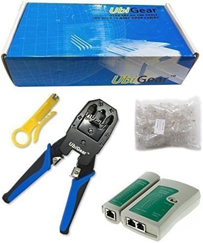 UbiGear® Мрежа/Телефон Кабел Тестер + RJ11/RJ12/RJ22/RJ45 Crimp Crimper +100 RJ45 CAT5E Cat5e Приклучок Мрежа Алатка Колекции