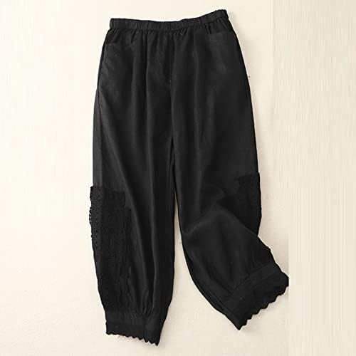 Митонски ленти панталони за жени цврсти еластични везени памучни коноп каприс