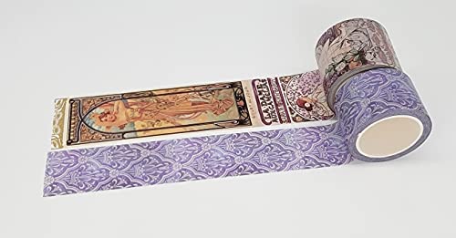 Serene Designs Alphonse Mucha Set од 2 Art Nouveu Theme Washi Tapes. Екстра широко, за белешки, занаети за DIY, украсување и завиткување на подароци