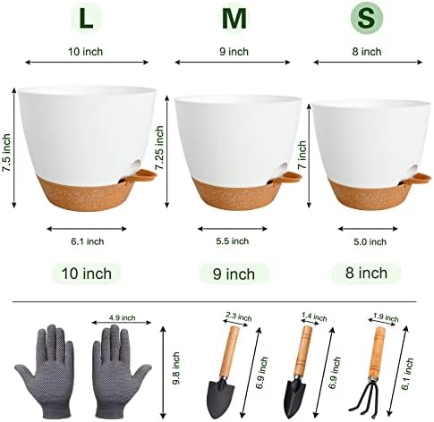 Самостојни садови за наводнување за затворени растенија10/9/8 инчи 3 пакувања, садови за цвеќиња со простории за складирање на длабоки вода