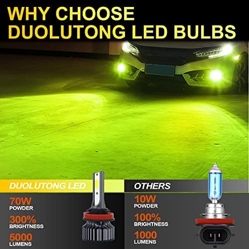 Duolutong H11 LED Светилки За Магла Зелен Лимон Супер Пенетрација, LED COB Чипови 300% Осветленост, H8/H9/H16 LED Светилки ЗА МАГЛА DRL Замена
