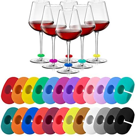 24 парчиња маркери за чаша за вино со вино пијат маркери, силиконски вино стаклени маркери стакло идентификатори за стаклени чаши флејти