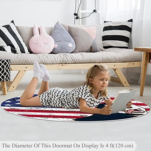 Llnsupply Детска килим 5 метри големи килими за тркалезно подрачје за девојчиња момчиња бебе - Американско знаме со кучиња хаски, домашен