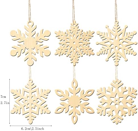 6 ПАРЧИЊА Божиќна Декорација Приврзок Од Дрвен Чип Од Снегулка Дрвен Занает Приврзок Резба Снегулка Божиќни Украси Украс Од Кристална