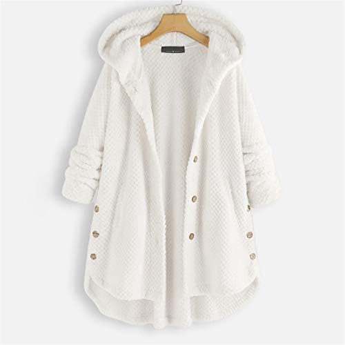 Andongnywell женска руно јакна цврста отворена предна качулка копчиња за палто со џебови со џебови
