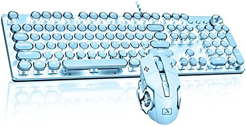 Винмен Механички Гроздобер Игри Тастатура Со Глувчето Ретро Панк Машина За Пишување Стил Бела LED Позадинско Осветлување USB Жичен Механички
