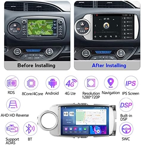Fbkphss Андроид 10 Автомобил Забава Мултимедијално Радио За ToyotaYaris 2012-2017 со 9 Инчен Екран Поддршка GPS Навигација Без Раце Повикувајќи