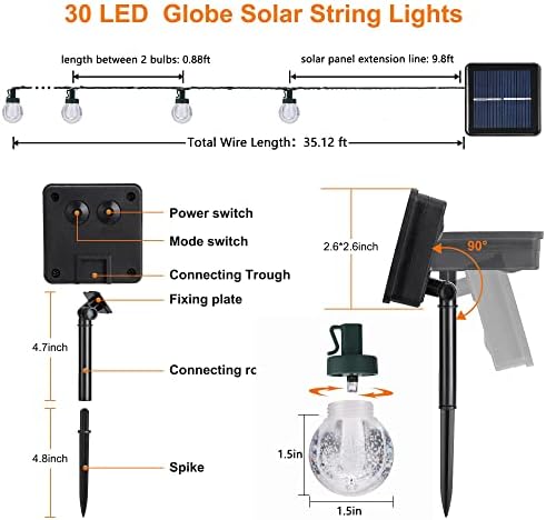 Flacchi Solar String Lights Надворешно водоотпорен водоотпорен - 33 стапки Кристал Глобус Патио Светла со 8 режими на осветлување за градинарски