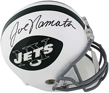 Џо Намат Автограм/Потпишан Њујорк Авиони Враќање Назад Целосна Големина Бела Мак Шлем