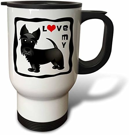 3dRose го Сакам Мојот Scottie Куче Црно Црвено Срце Патување Кригла, 14 оз, Multicolor