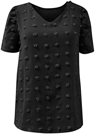 Lcepcy симпатична летна капчиња врвови за жени случајна цврста боја v вратот на ракав блуза лабава вклопена вклопена маичка облека за