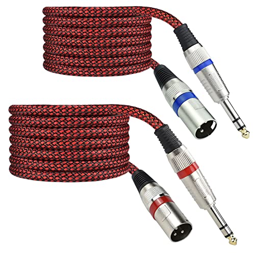 Mugteeve 1/4 TRS до XLR Машки кабел избалансиран - 15 -тина четвртина инч стерео до XLR адаптер за микрофонски кабел, најлонски плетенка, ОФЦ заштитен, црвена боја, за миксер, зв?