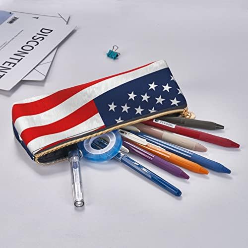 DCARSETCV Американско знаме Патриотски молив случај Симпатична пенкало кутија Триаголник кожен молив торбичка канцеларија за