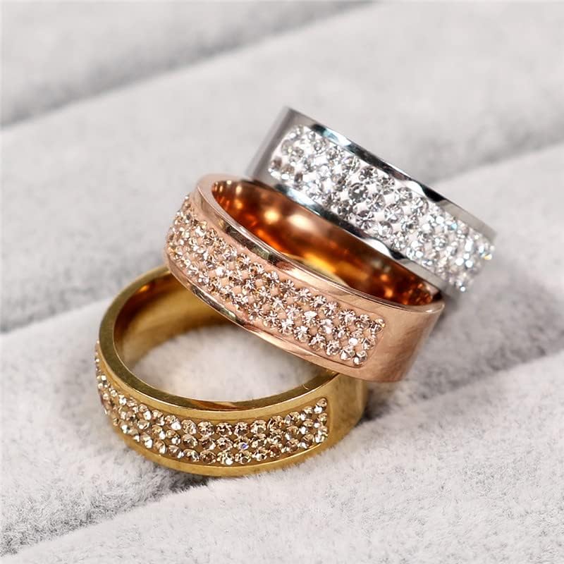 Koleso rose gold познат бренд циркон прстен 8мм половина круг три редови кристал 316L прстени за прсти за жени-76897