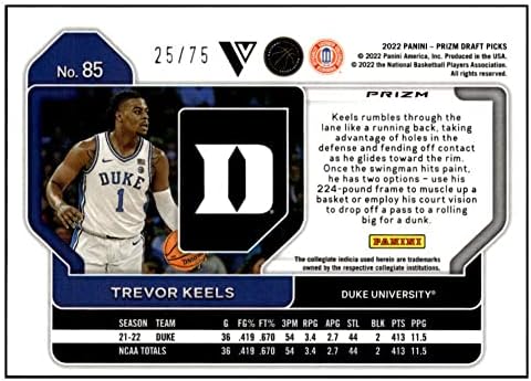 Trevor Keels RC 2022-23 Panini Prizm Draft Variation /75 Purple 85 Rookie NM+ -MT+ NBA кошарка