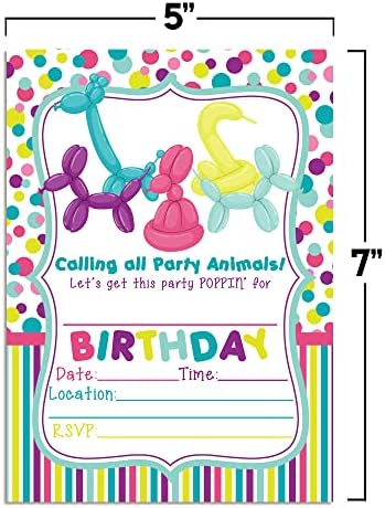 Аманда Создавање Задебелен Балон Покани За Роденден На Животни, 20 5х7 Пополнете Картички Со Дваесет Бели Пликови