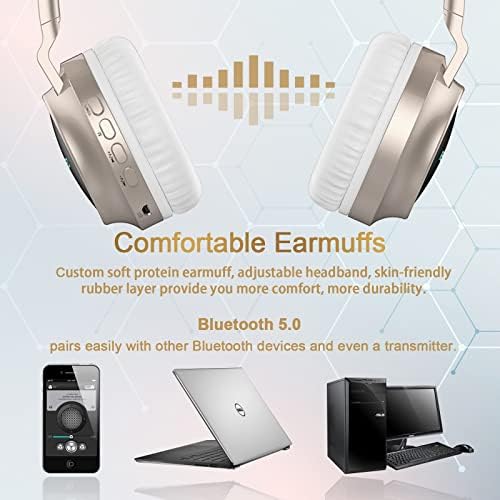 REETEC Безжични Bluetooth Слушалки Преку Уво-[7 LED Светла Дисплеј] Преклопливи Hi-Fi Стерео Длабоко Бас Жични И Безжични Слушалки Со