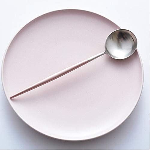 Лажица не'рѓосувачки челик корејски розови стапчиња за јадење, лажици поставени лажици за десерт, долга рачка кинеска сецка, поставува вечера
