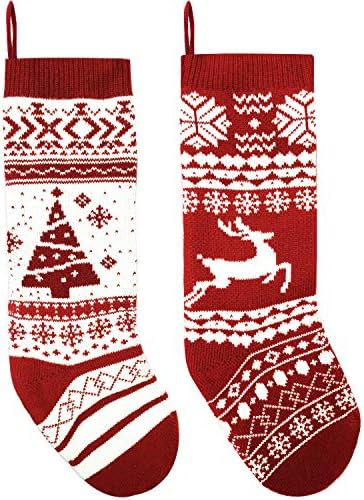 Kiddokids 4 големи 18 ”Божиќни плетени чорапи декорација рустикален Божиќ дизајн за декор за одмор