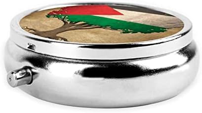 Дрво на животот Палестинско знаме тркалезна пилула кутија Декоративна кутија сад за пилули, компактен организатор на таблети за таблети