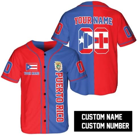 Персонализирано име и број Спорт Порто Рико АОП Бејзбол Jerseyерси Унисекс XS-5XL, спортска облека во Порто Рико